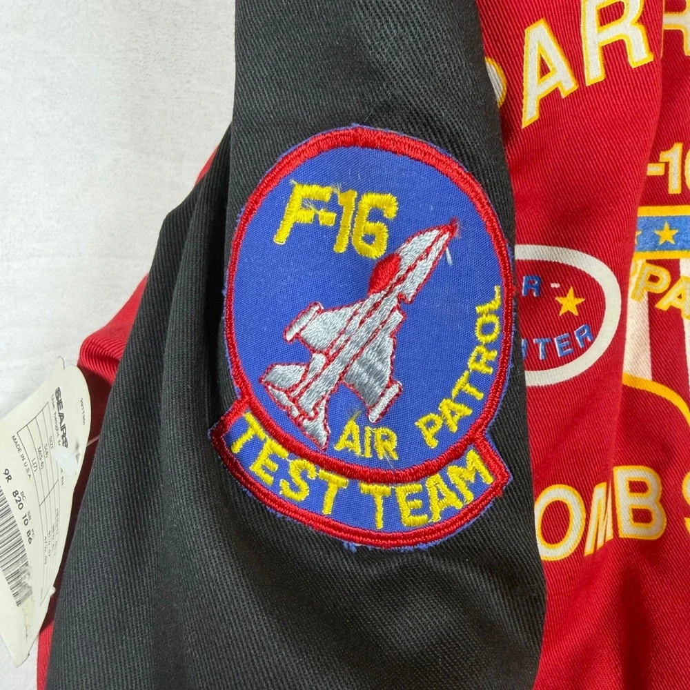 Vintage‎ Sears Boys Red Varsity Bomber Jacket Hooded Patches NWT Size 7 L USA
